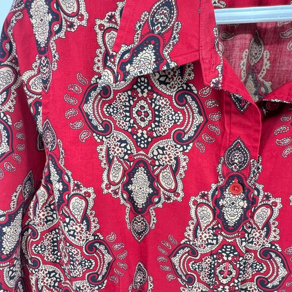 ❤️Jones New York Signature Women's 100% Cotton Shirt – Size XL Rich red  paisley - Picture 5 of 10